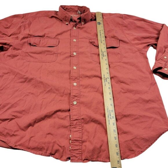 Eddie Bauer Shirt Mens XL Orange Rufton Twill Button Up Outdoors Retro Stains* - Picture 4 of 8